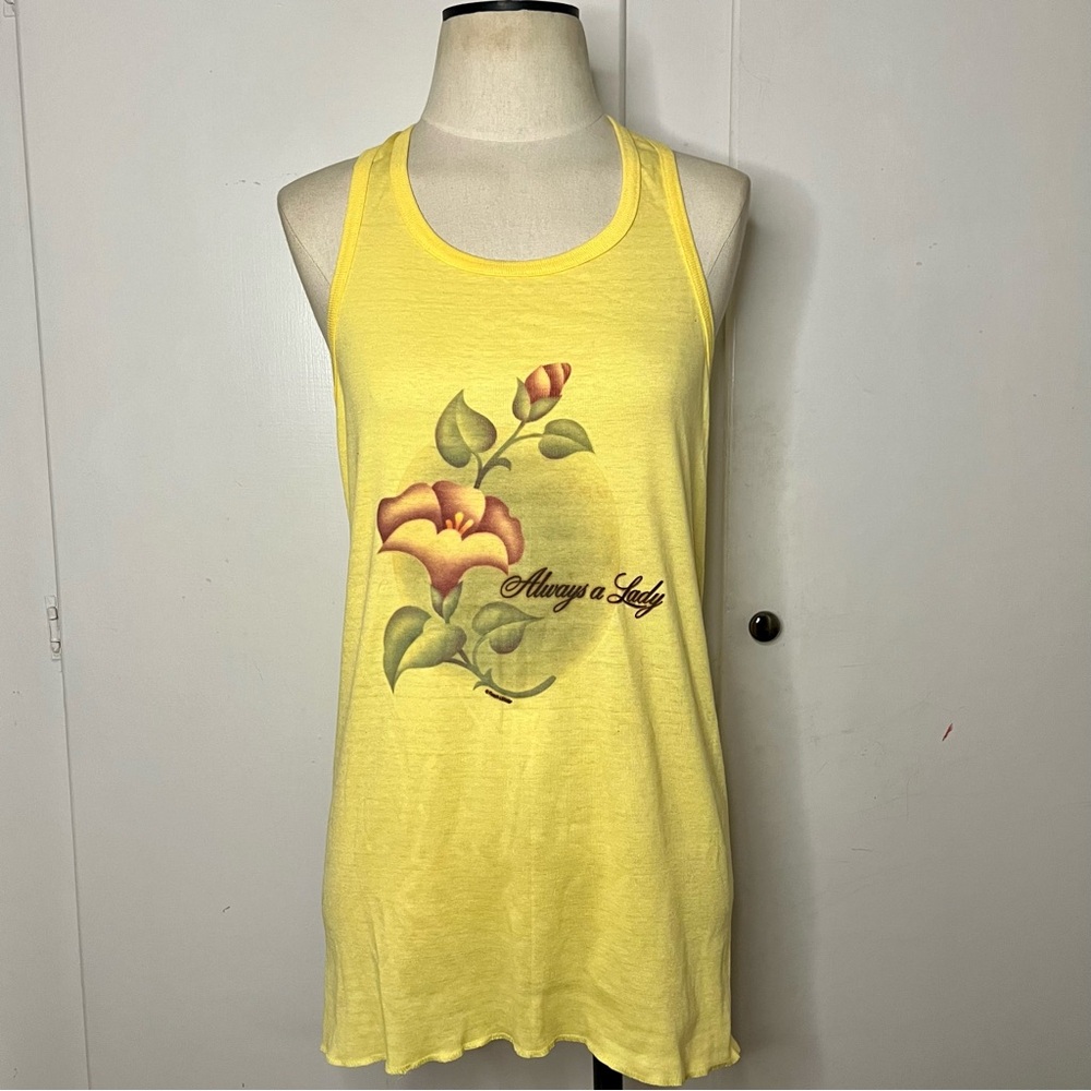 Vintage Yellow Floral Always A Lady Airbrush Graphic Racerback Tank Top